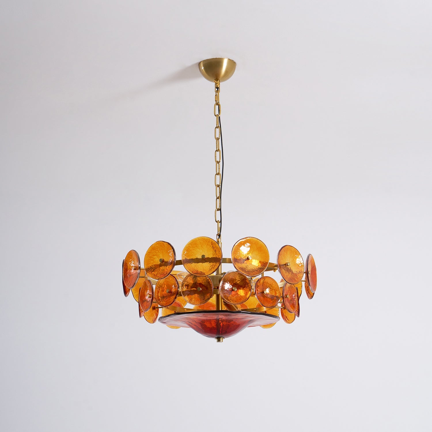 Chandelier Glass Circular Disc 23.6 in Orange Indoor Dining Living Room Lighting Fixture Vintage Modern Pendant | Thomler