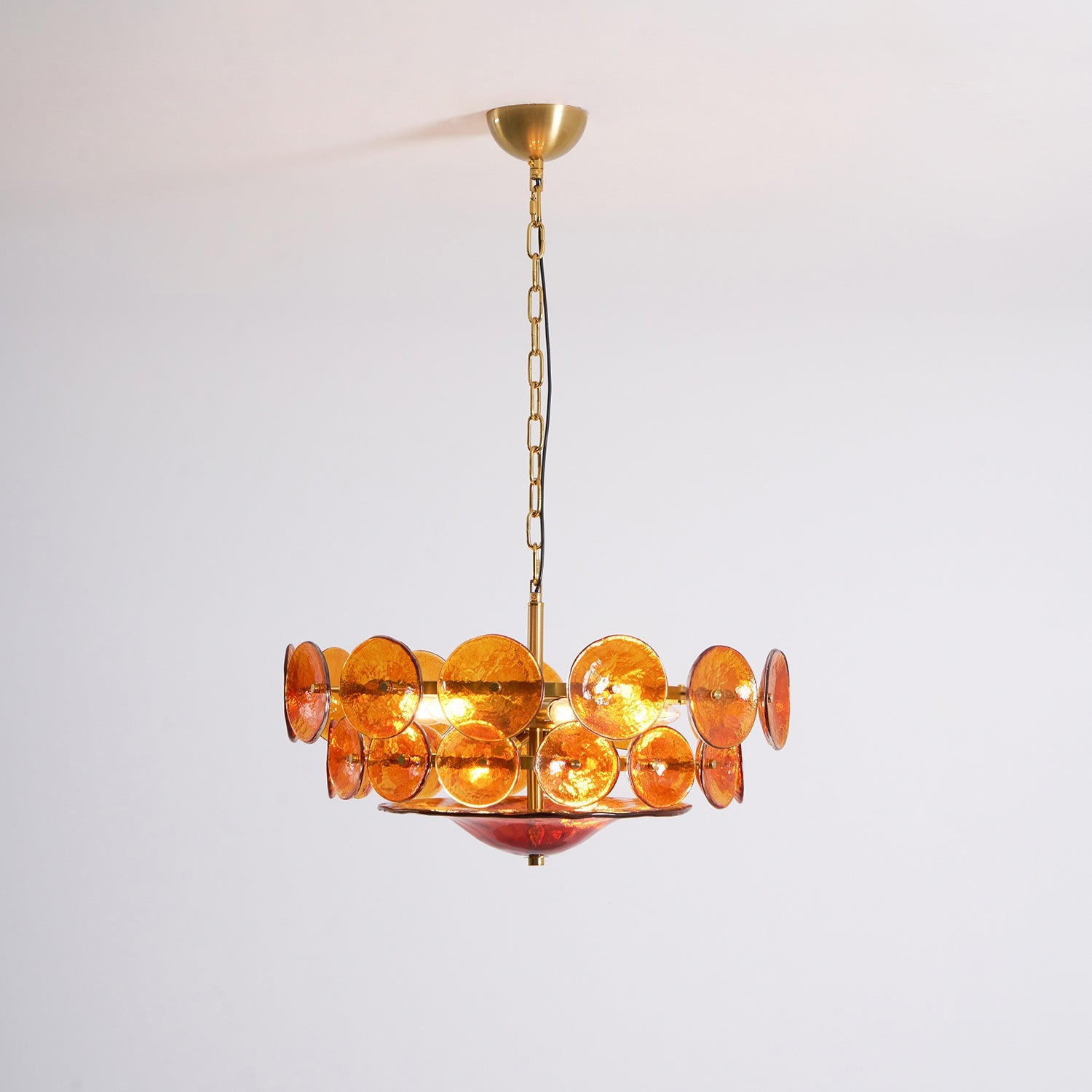 Chandelier Glass Circular Disc 23.6 in Orange Indoor Dining Living Room Lighting Fixture Vintage Modern Pendant | Thomler