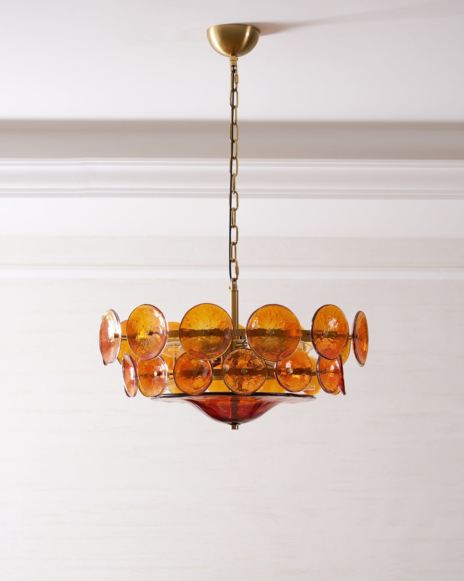 Chandelier Glass Circular Disc 23.6 in Orange Indoor Dining Living Room Lighting Fixture Vintage Modern Pendant | Thomler