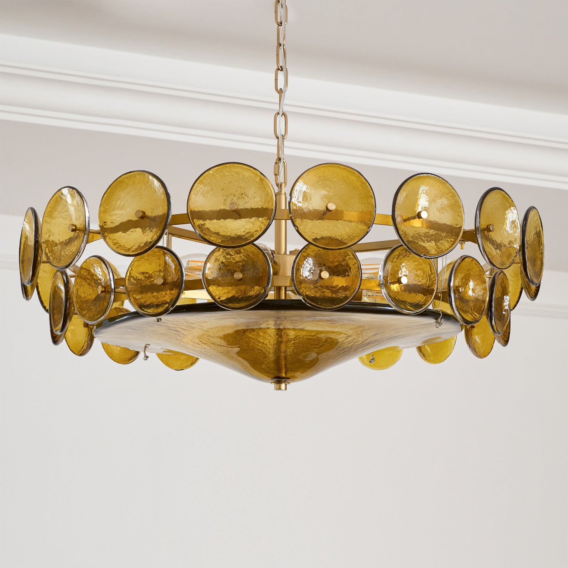 Chandelier Glass Circular Disc 23.6 in Orange Indoor Dining Living Room Lighting Fixture Vintage Modern Pendant | Thomler