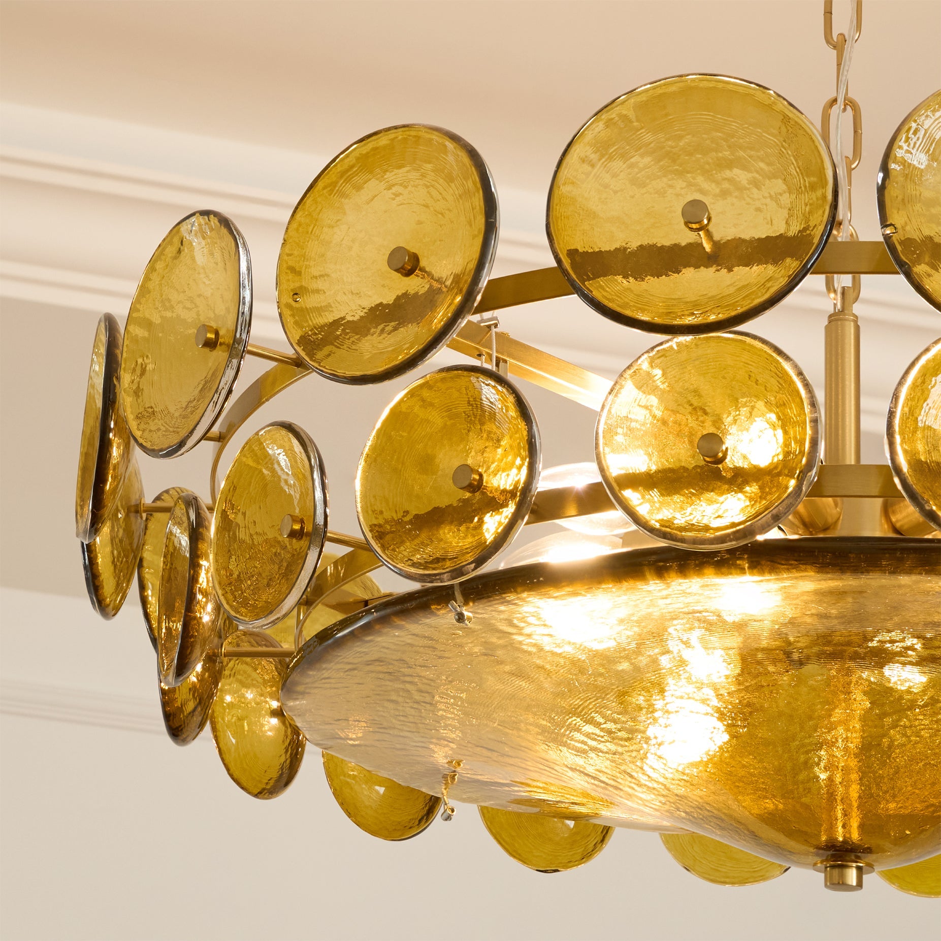 Chandelier Glass Circular Disc 23.6 in Orange Indoor Dining Living Room Lighting Fixture Vintage Modern Pendant | Thomler