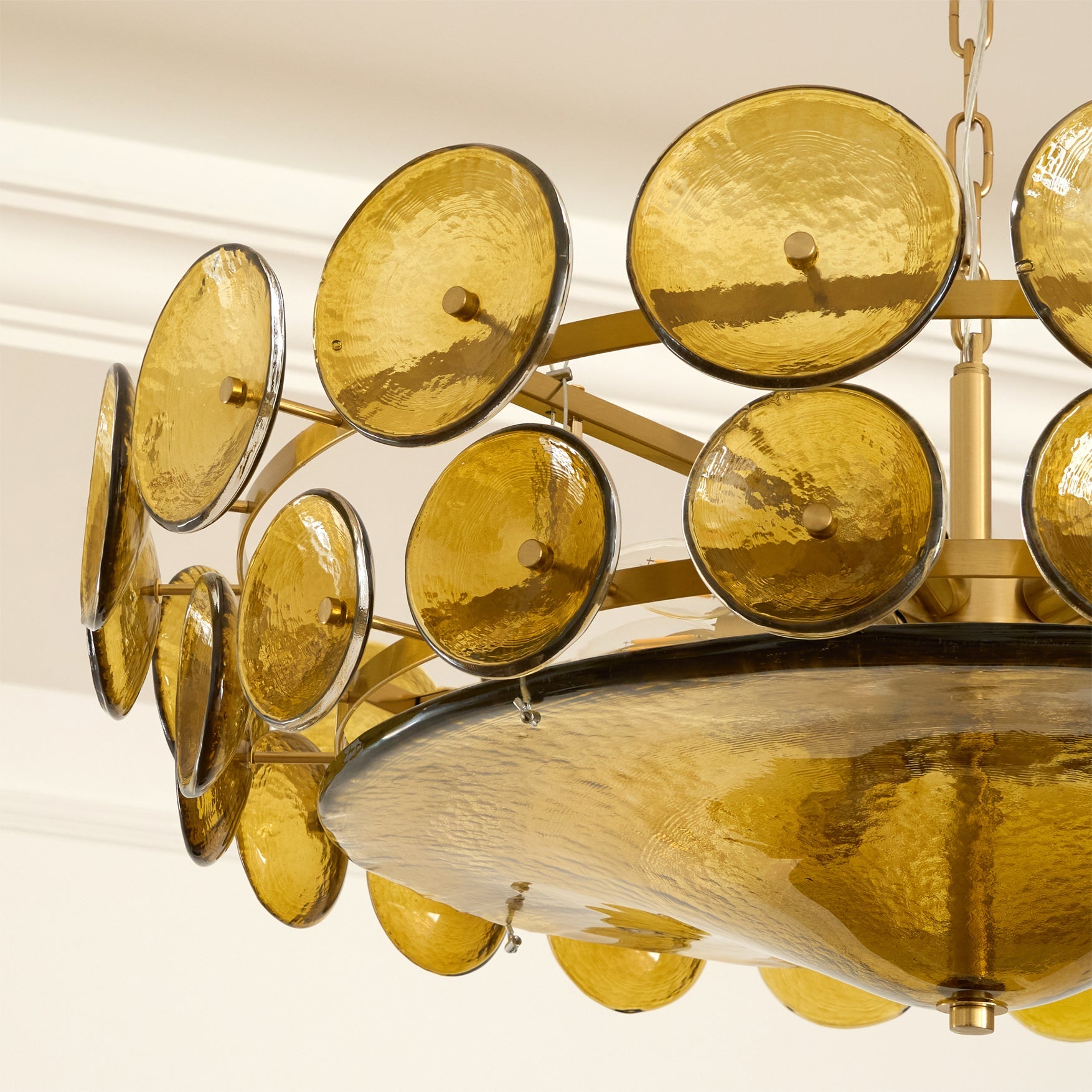Chandelier Glass Circular Disc 23.6 in Orange Indoor Dining Living Room Lighting Fixture Vintage Modern Pendant | Thomler