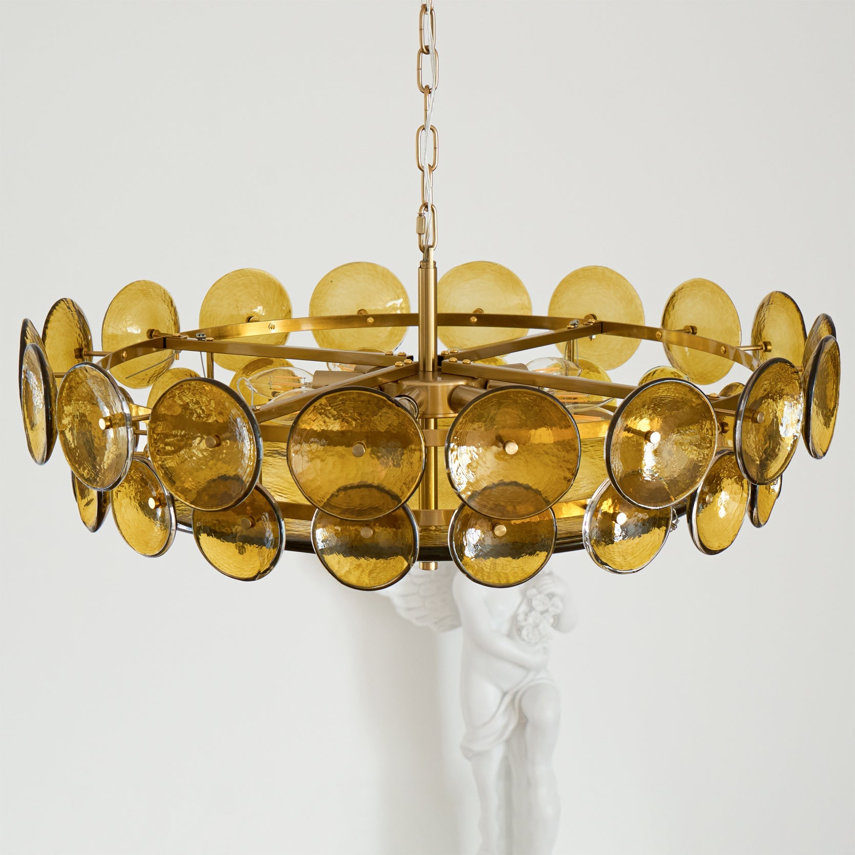 Chandelier Glass Circular Disc 23.6 in Orange Indoor Dining Living Room Lighting Fixture Vintage Modern Pendant | Thomler