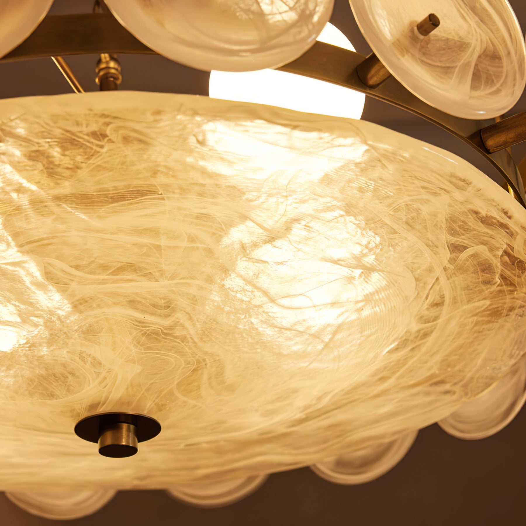 Chandelier Glass Circular Disc 23.6 in Orange Indoor Dining Living Room Lighting Fixture Vintage Modern Pendant | Thomler