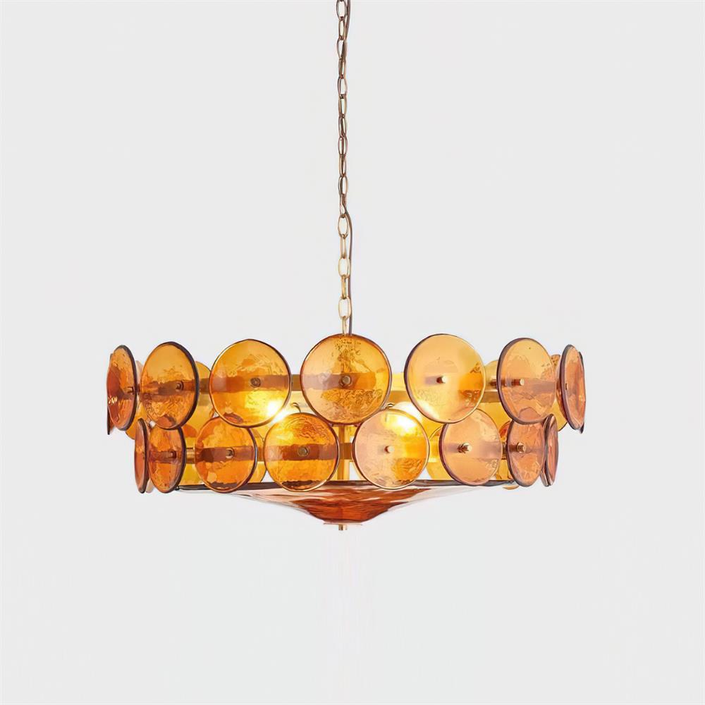 Pendant Light Glass Disc Adjustable Chain Amber Dining Room Living Room Brass Hanging Ceiling Statement Lamp | Thomler