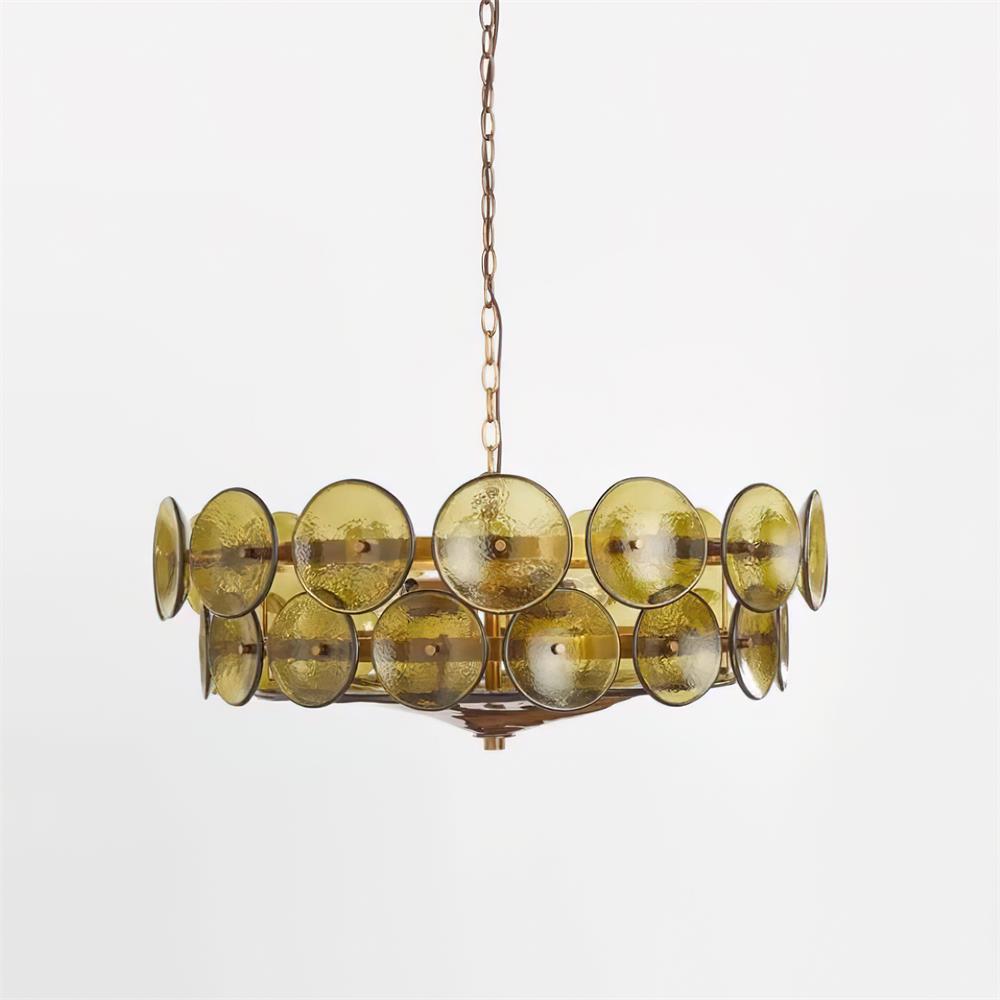 Pendant Light Glass Disc Adjustable Chain Amber Dining Room Living Room Brass Hanging Ceiling Statement Lamp | Thomler