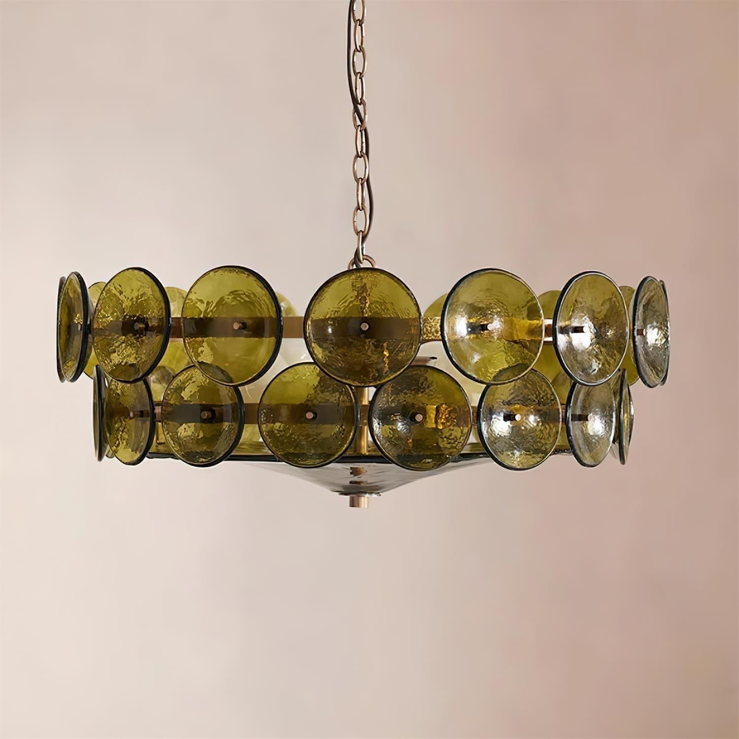 Pendant Light Glass Disc Adjustable Chain Amber Dining Room Living Room Brass Hanging Ceiling Statement Lamp | Thomler