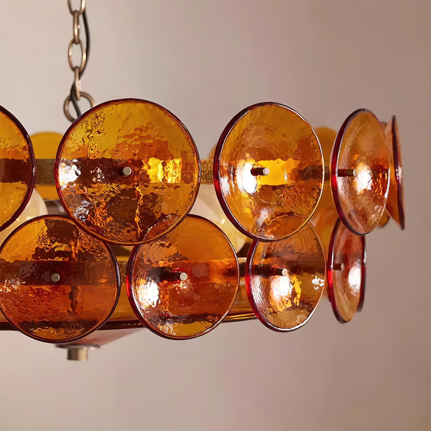 Pendant Light Glass Disc Adjustable Chain Amber Dining Room Living Room Brass Hanging Ceiling Statement Lamp | Thomler