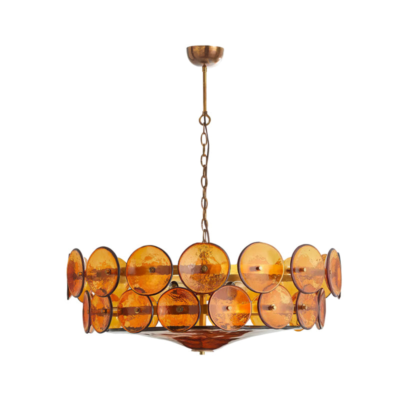 Chandelier Glass Circular Disc 23.6 in Orange Indoor Dining Living Room Lighting Fixture Vintage Modern Pendant | Thomler