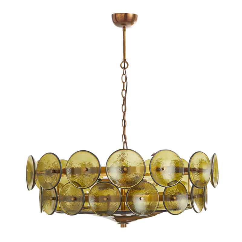 Chandelier Glass Circular Disc 23.6 in Orange Indoor Dining Living Room Lighting Fixture Vintage Modern Pendant | Thomler