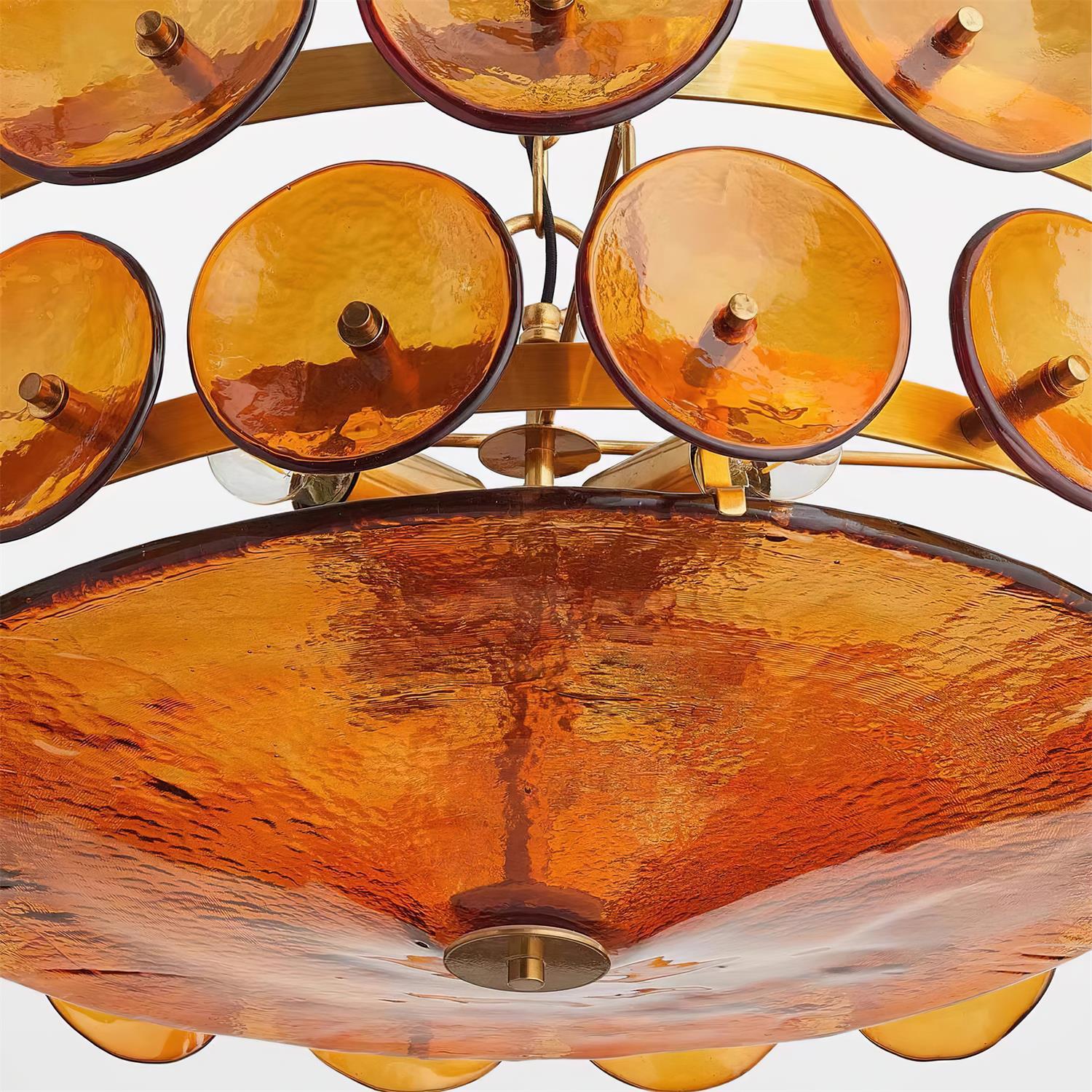 Pendant Light Glass Disc Adjustable Chain Amber Dining Room Living Room Brass Hanging Ceiling Statement Lamp | Thomler
