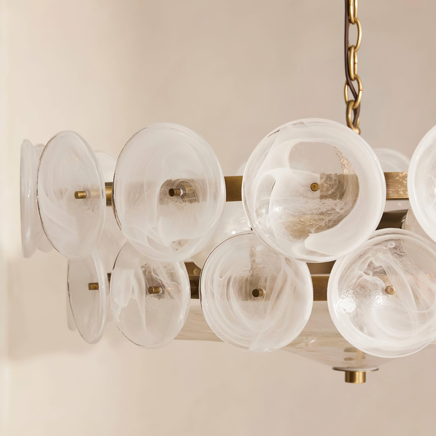 Chandelier Glass Circular Disc 23.6 in Orange Indoor Dining Living Room Lighting Fixture Vintage Modern Pendant | Thomler