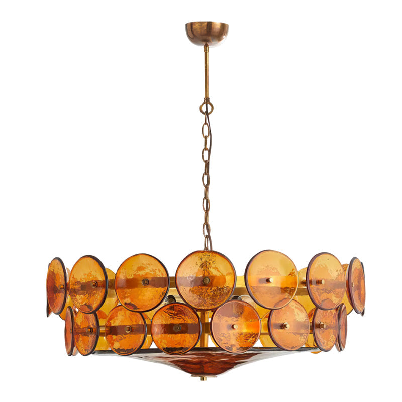 Chandelier Glass Circular Disc 23.6 in Orange Indoor Dining Living Room Lighting Fixture Vintage Modern Pendant | Thomler