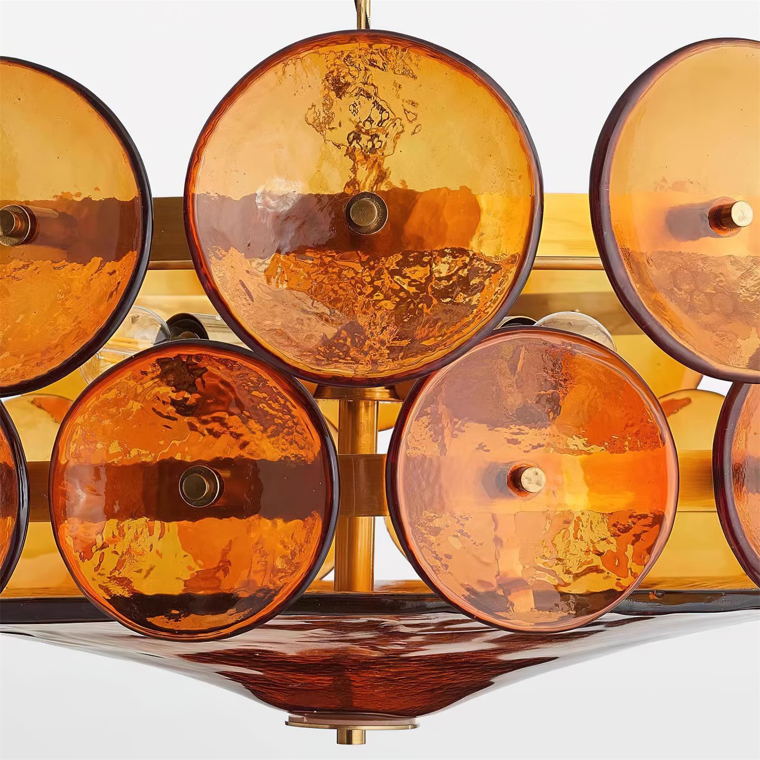 Pendant Light Glass Disc Adjustable Chain Amber Dining Room Living Room Brass Hanging Ceiling Statement Lamp | Thomler