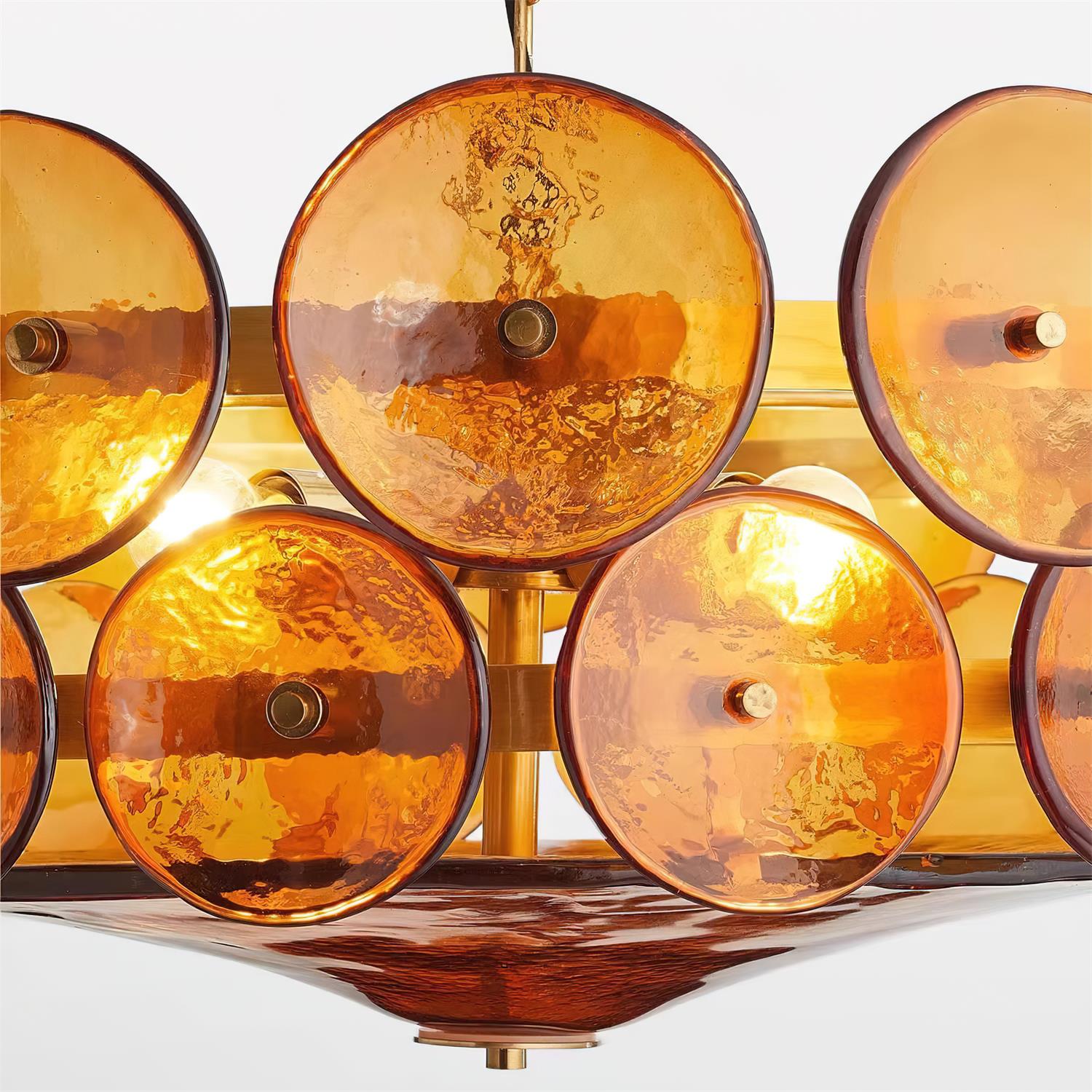 Pendant Light Glass Disc Adjustable Chain Amber Dining Room Living Room Brass Hanging Ceiling Statement Lamp | Thomler