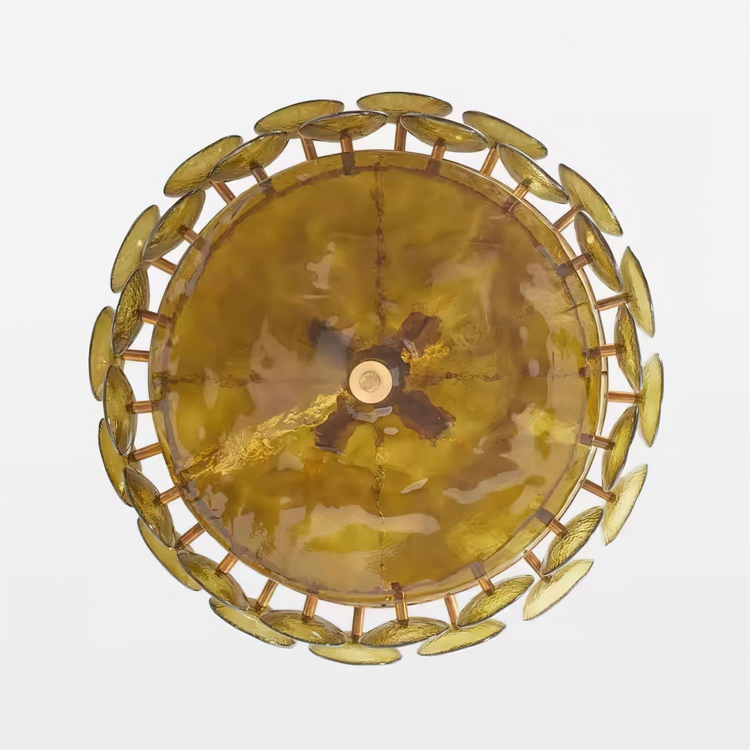 Pendant Light Glass Disc Adjustable Chain Amber Dining Room Living Room Brass Hanging Ceiling Statement Lamp | Thomler