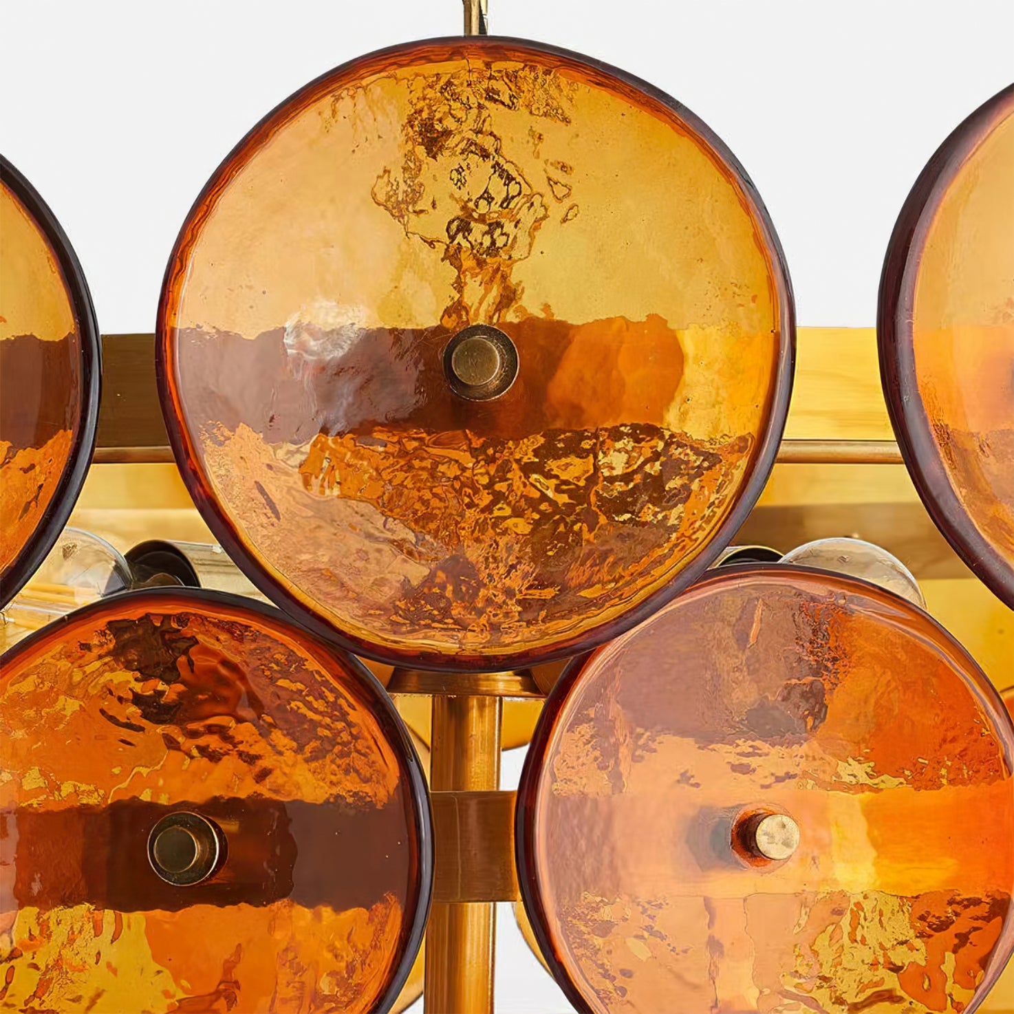 Chandelier Glass Circular Disc 23.6 in Orange Indoor Dining Living Room Lighting Fixture Vintage Modern Pendant | Thomler