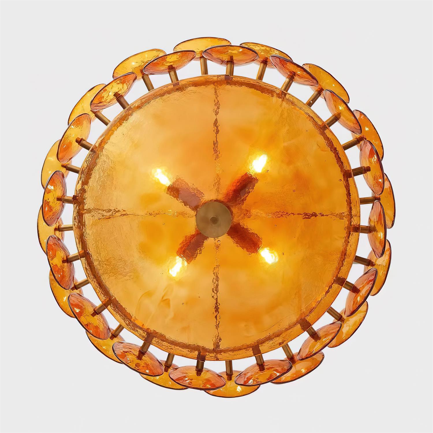 Pendant Light Glass Disc Adjustable Chain Amber Dining Room Living Room Brass Hanging Ceiling Statement Lamp | Thomler