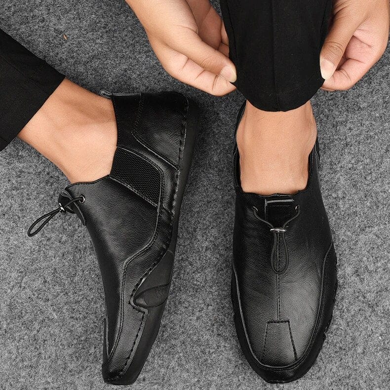 Navando | Hoogwaardig leer slip-ons met elastische vetersluiting