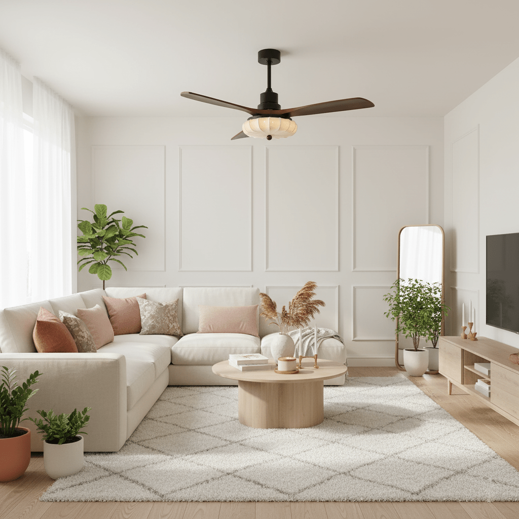 Fabric Ceiling Fan Light 36–52 in Adjustable Walnut Wood Blades Indoor Dining Living Room Bedroom Lighting | Thomler