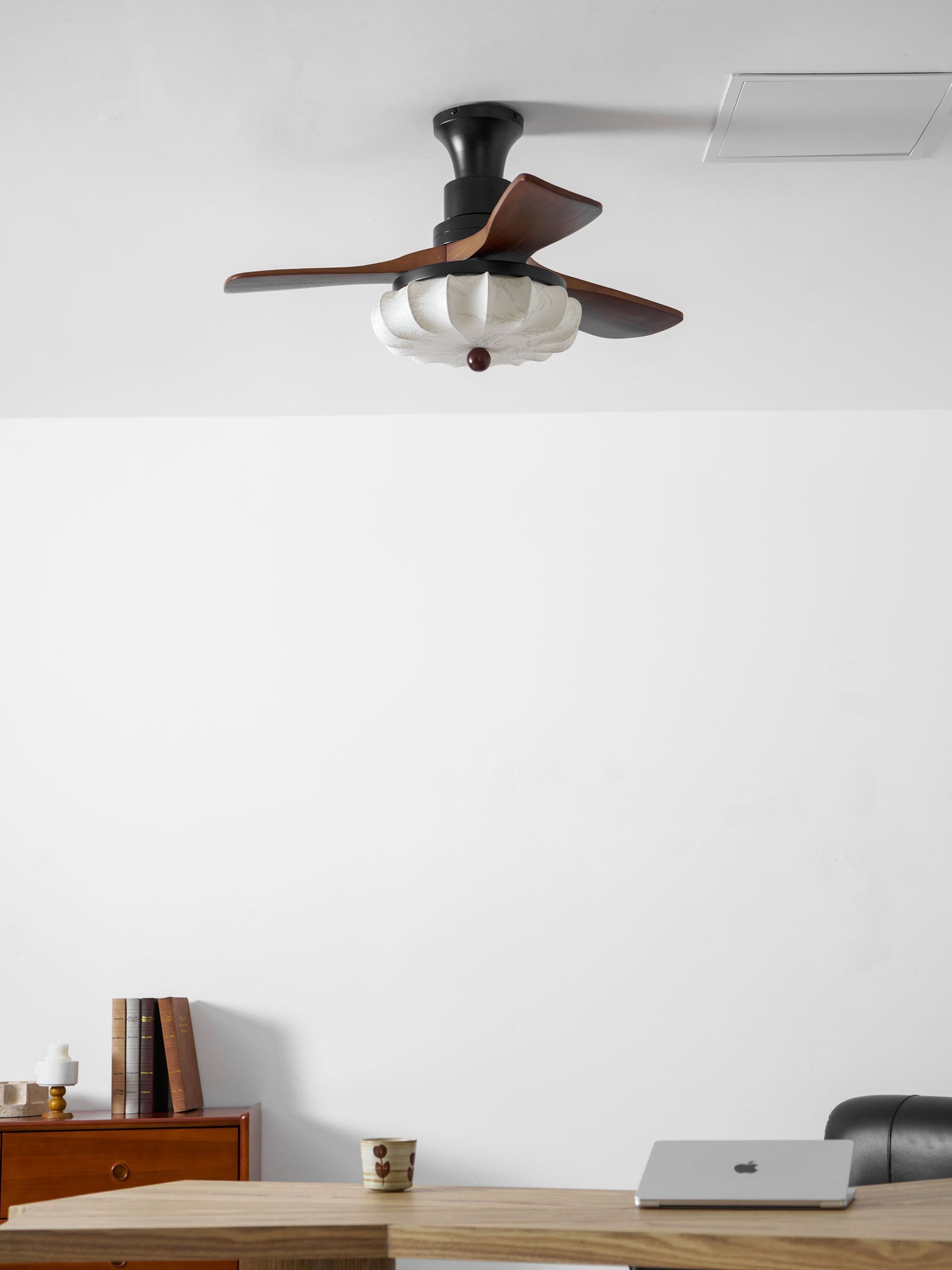 Fabric Ceiling Fan Light 36–52 in Adjustable Walnut Wood Blades Indoor Dining Living Room Bedroom Lighting | Thomler