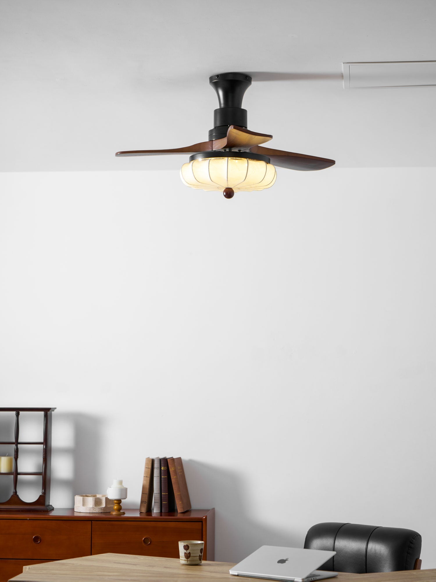 Fabric Ceiling Fan Light 36–52 in Adjustable Walnut Wood Blades Indoor Dining Living Room Bedroom Lighting | Thomler