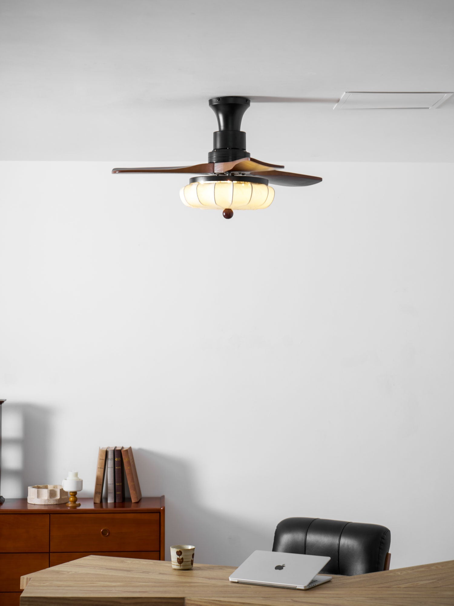 Fabric Ceiling Fan Light 36–52 in Adjustable Walnut Wood Blades Indoor Dining Living Room Bedroom Lighting | Thomler