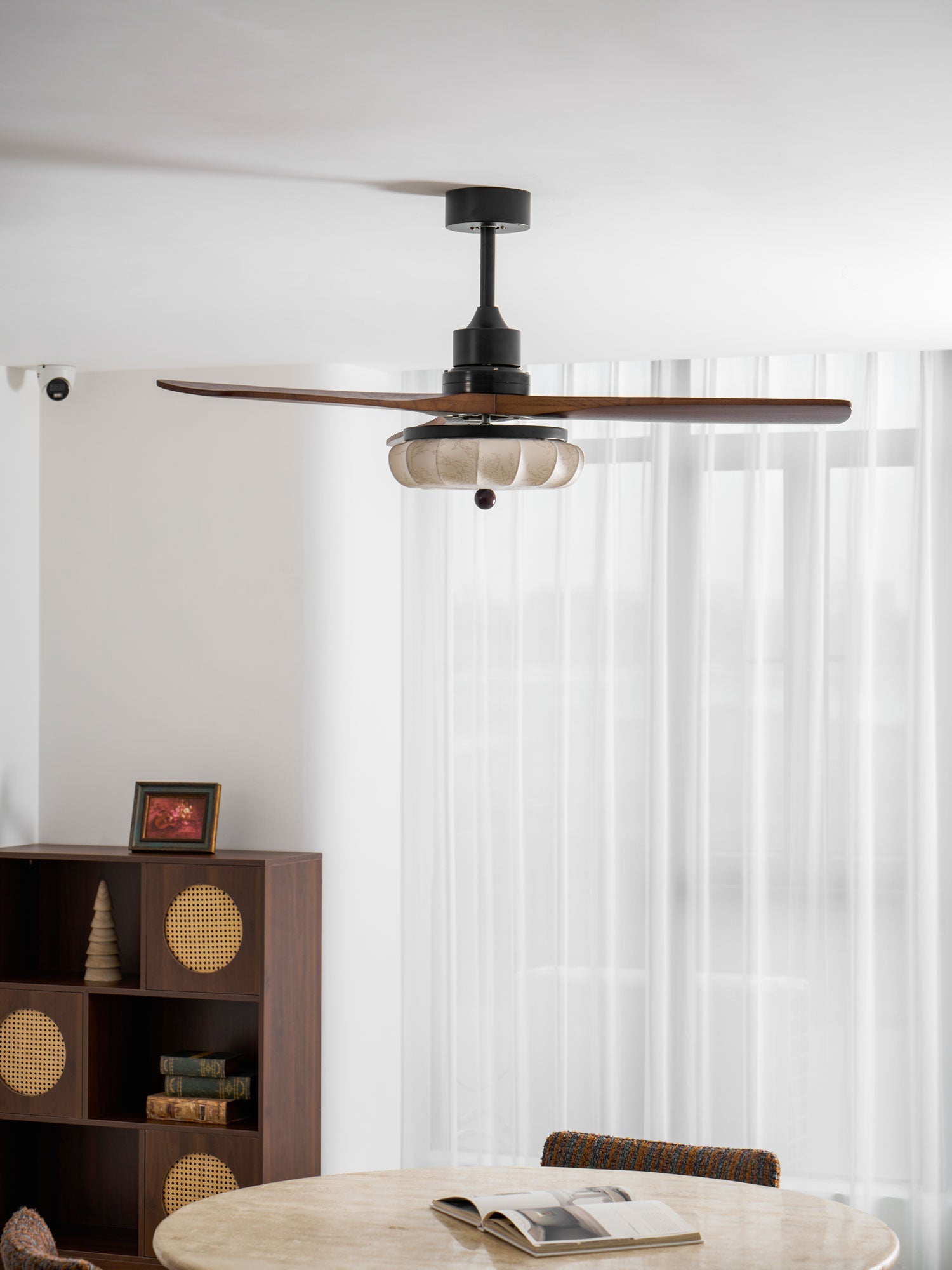 Fabric Ceiling Fan Light 36–52 in Adjustable Walnut Wood Blades Indoor Dining Living Room Bedroom Lighting | Thomler