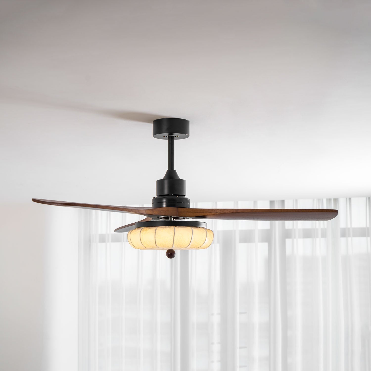Fabric Ceiling Fan Light 36–52 in Adjustable Walnut Wood Blades Indoor Dining Living Room Bedroom Lighting | Thomler