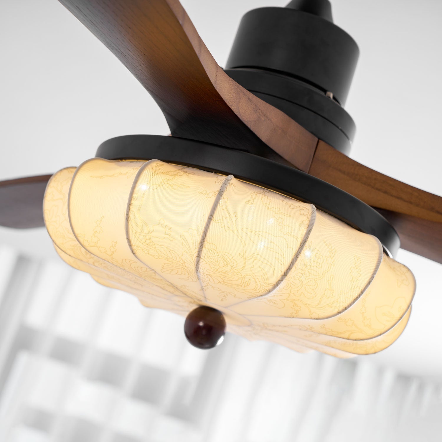 Fabric Ceiling Fan Light 36–52 in Adjustable Walnut Wood Blades Indoor Dining Living Room Bedroom Lighting | Thomler