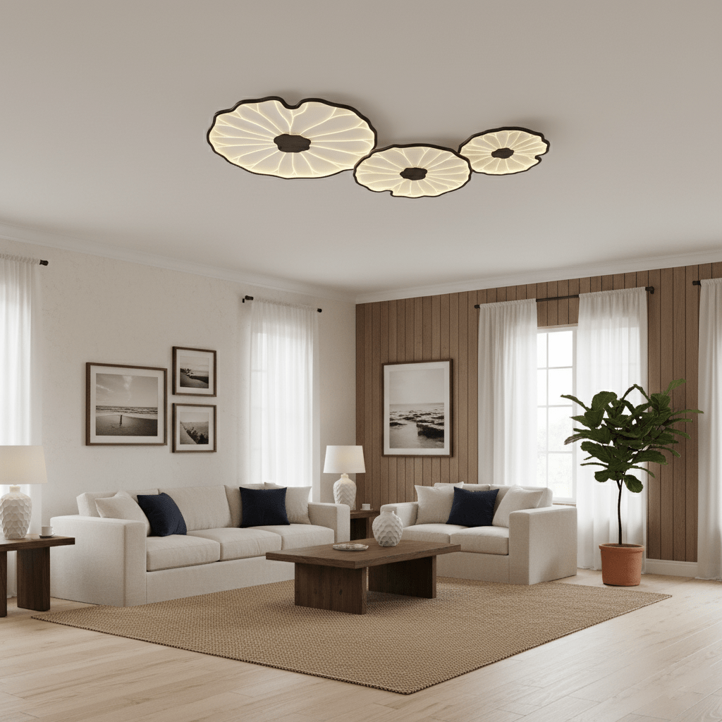Ceiling Light Acrylic Wood Look LED 135.0 cm Living Room Organic Lotus Leaf Flush Mount Fixture | Thomler