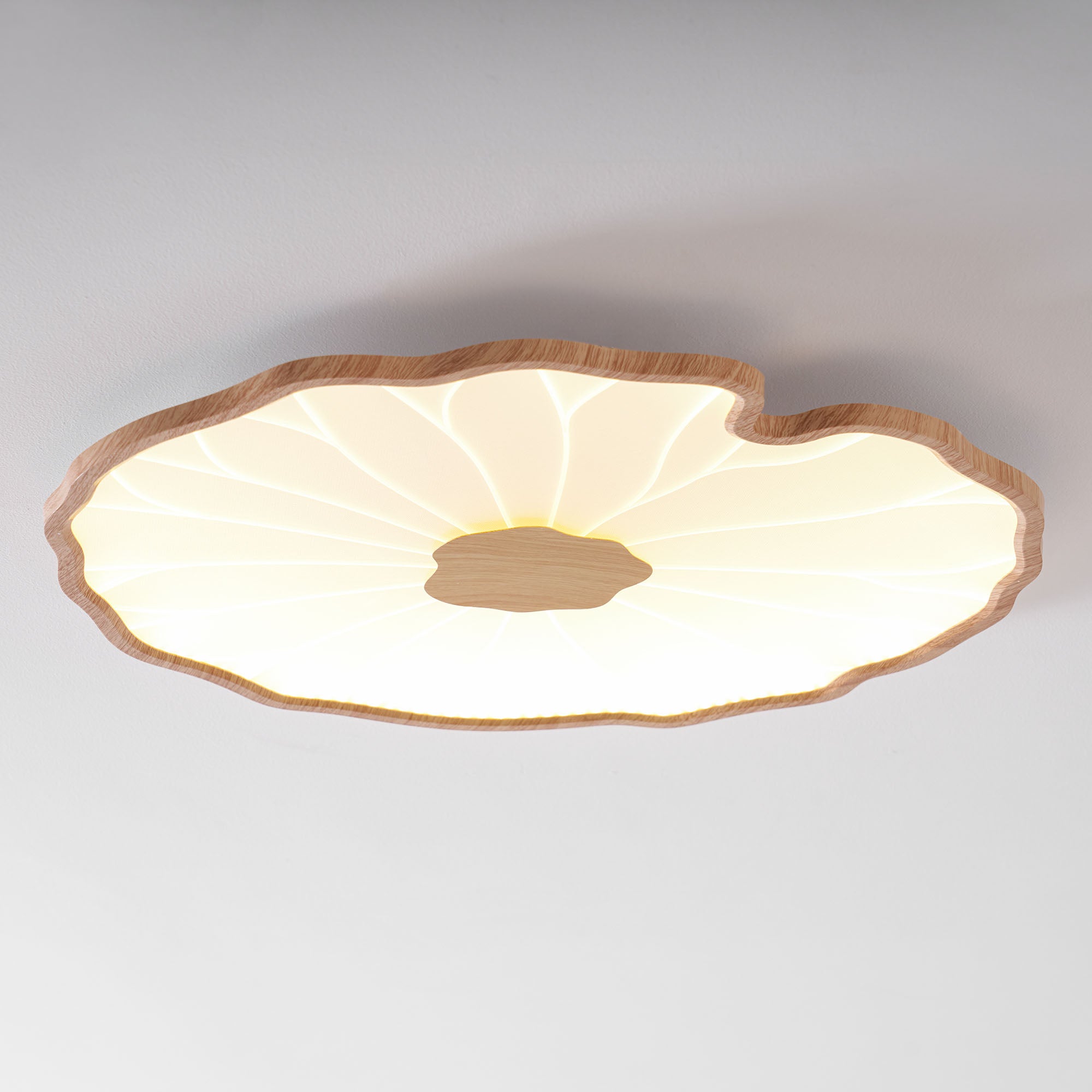 Lotus Leaf Flush Mount Light 11.8 in Acrylic Metal Ceiling Fixture Walnut Natural Wood Indoor Lighting | Thomler