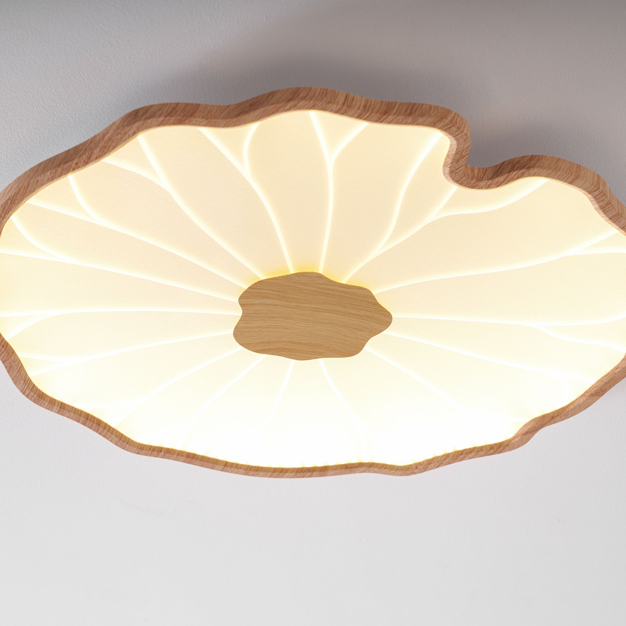 Lotus Leaf Flush Mount Light 11.8 in Acrylic Metal Ceiling Fixture Walnut Natural Wood Indoor Lighting | Thomler