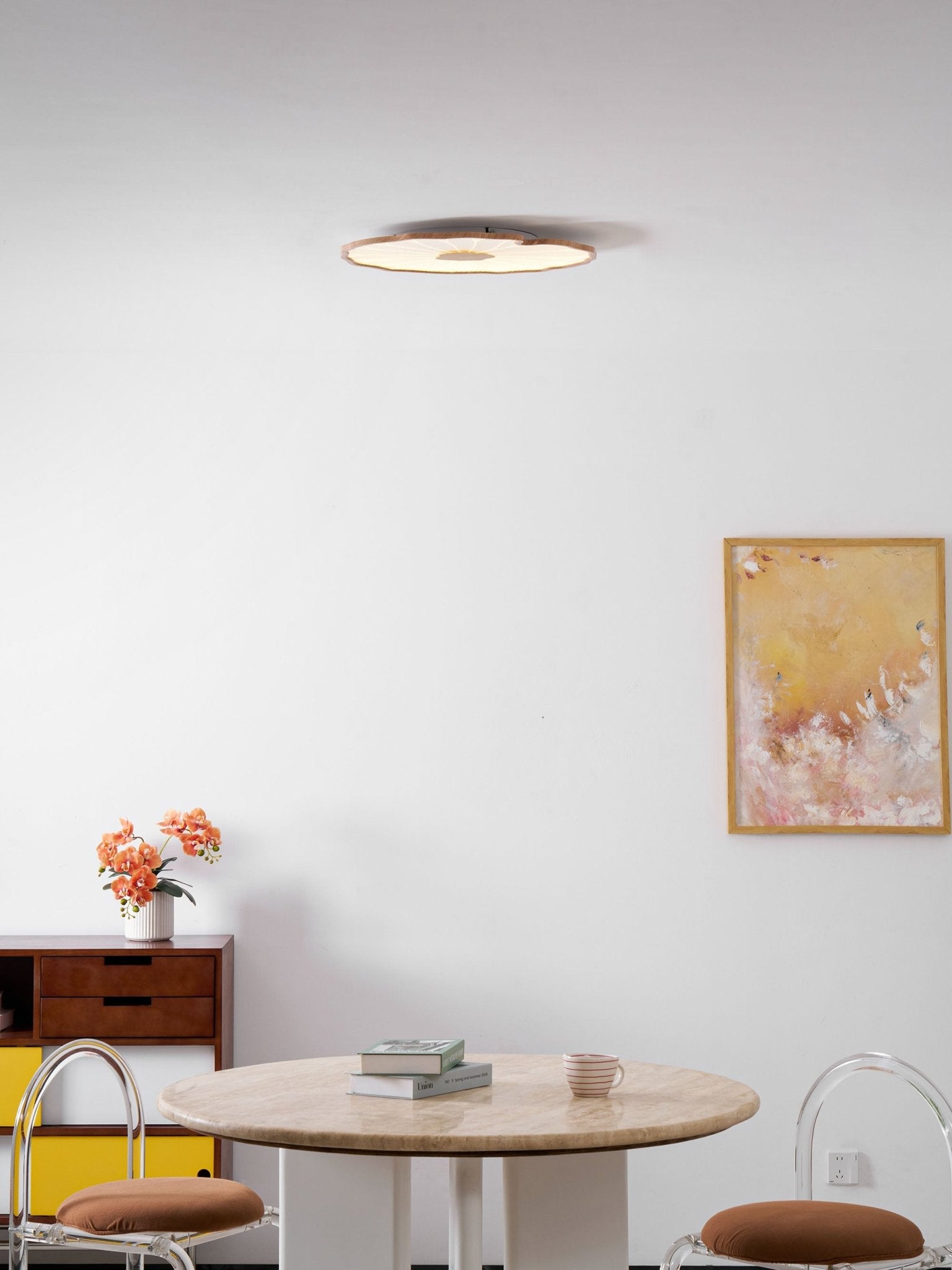 Ceiling Light Acrylic Wood Look LED 135.0 cm Living Room Organic Lotus Leaf Flush Mount Fixture | Thomler