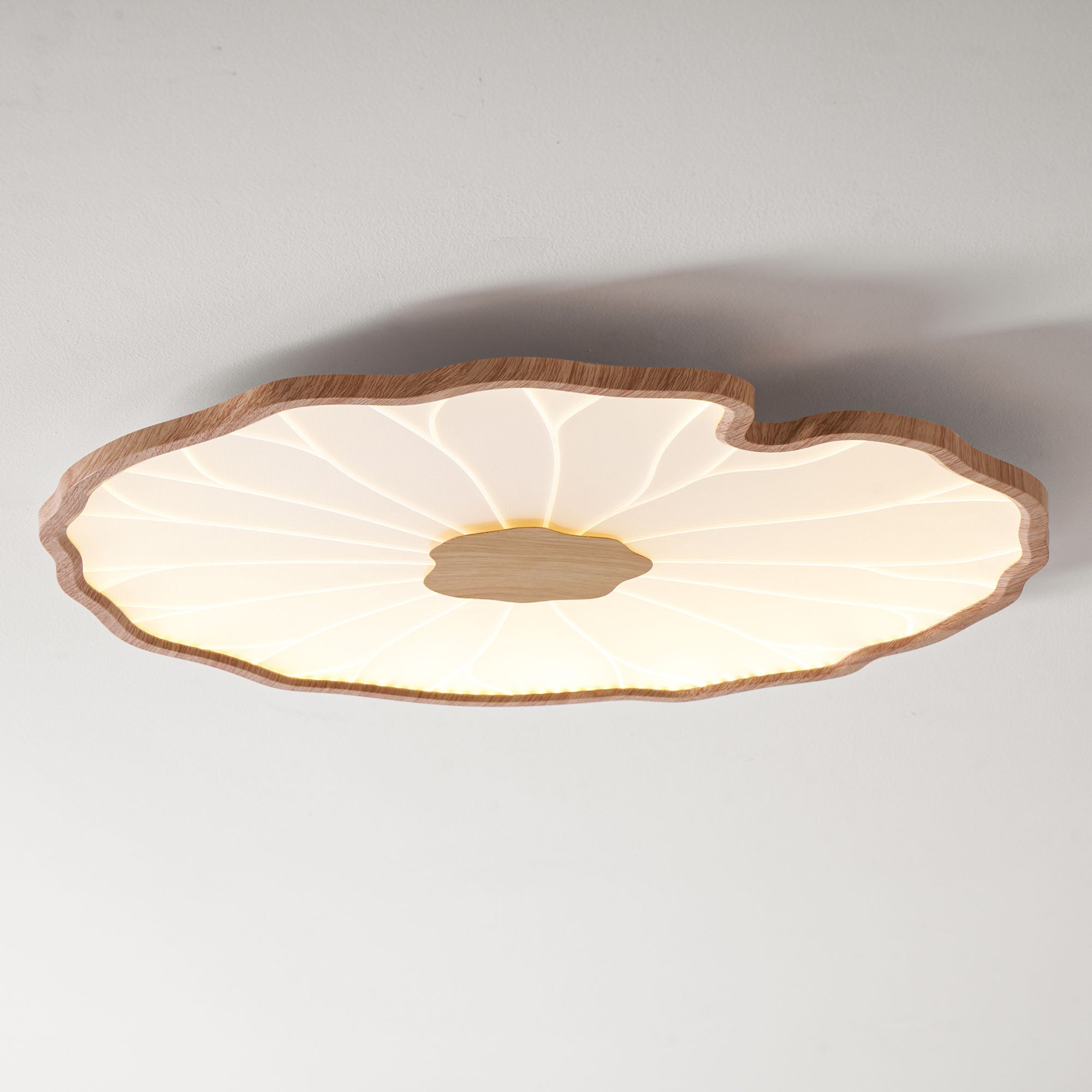 Lotus Leaf Flush Mount Light 11.8 in Acrylic Metal Ceiling Fixture Walnut Natural Wood Indoor Lighting | Thomler