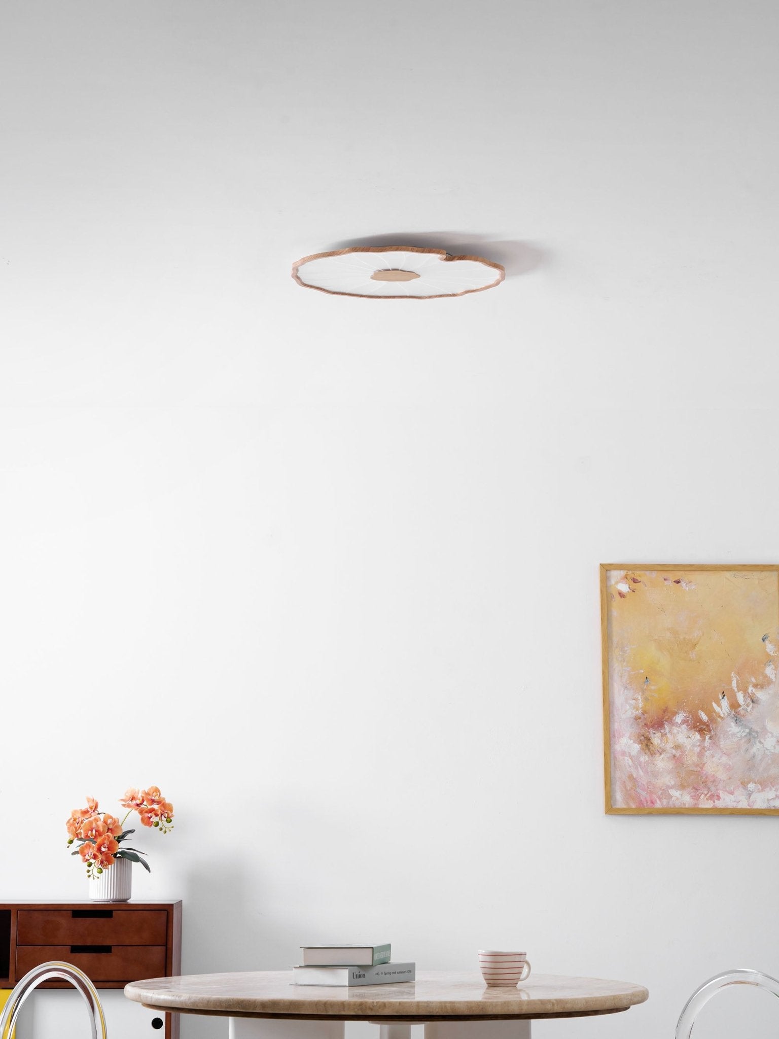 Ceiling Light Acrylic Wood Look LED 135.0 cm Living Room Organic Lotus Leaf Flush Mount Fixture | Thomler