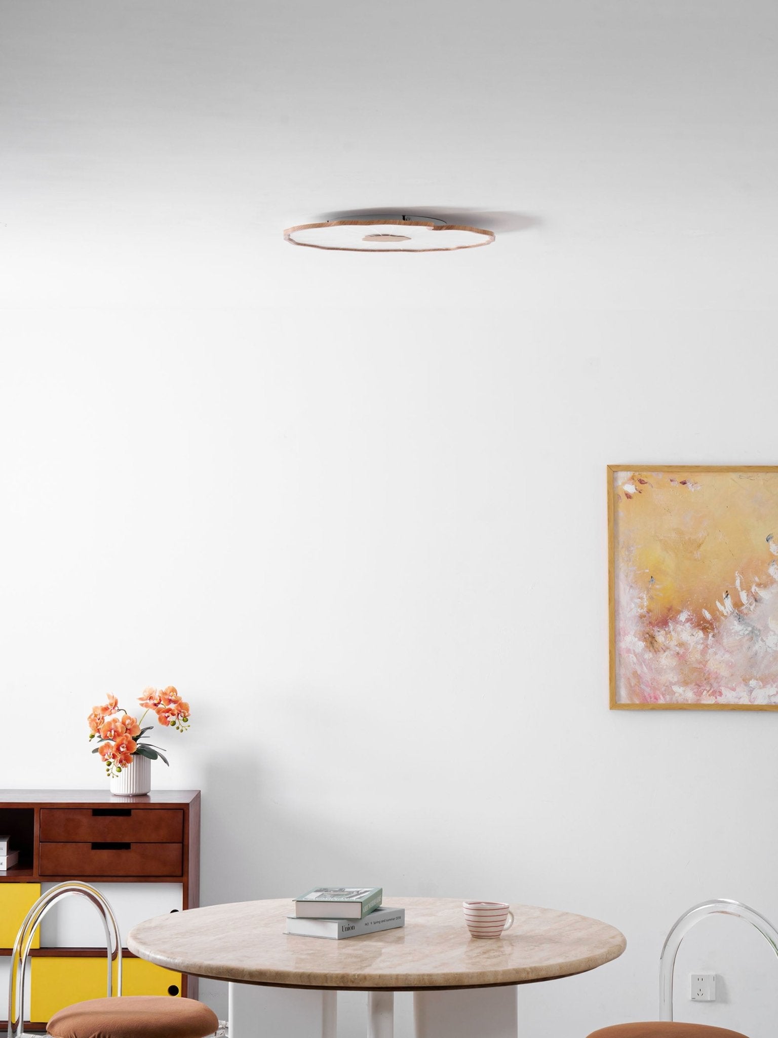 Ceiling Light Acrylic Wood Look LED 135.0 cm Living Room Organic Lotus Leaf Flush Mount Fixture | Thomler