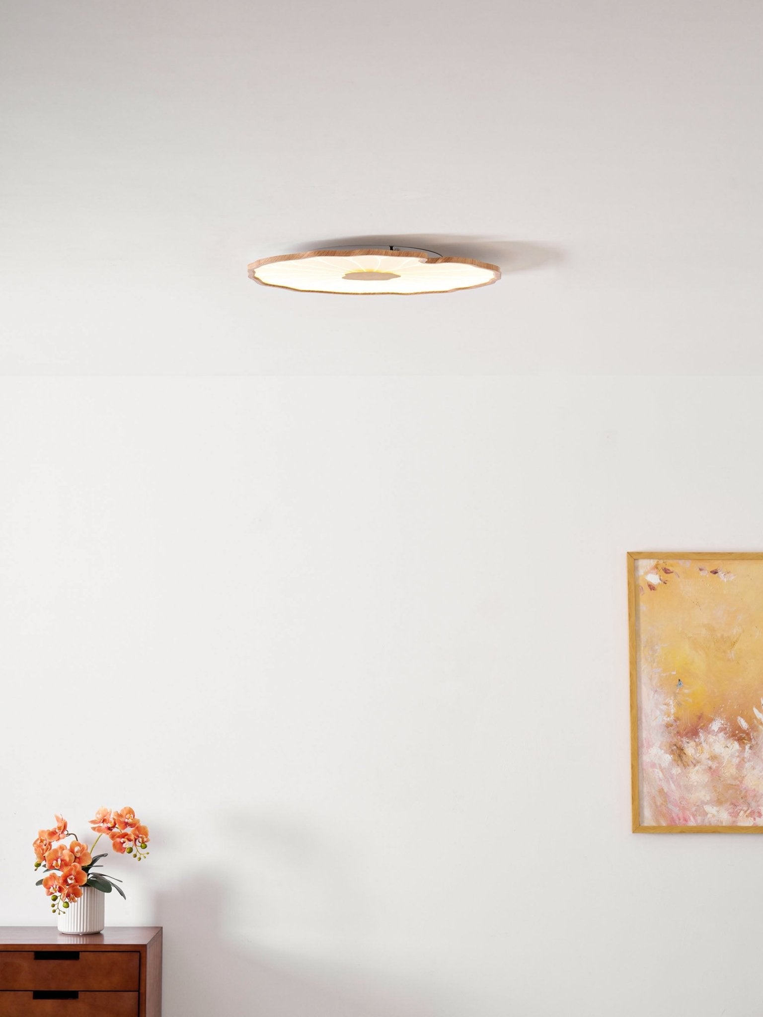 Lotus Leaf Flush Mount Light 11.8 in Acrylic Metal Ceiling Fixture Walnut Natural Wood Indoor Lighting | Thomler