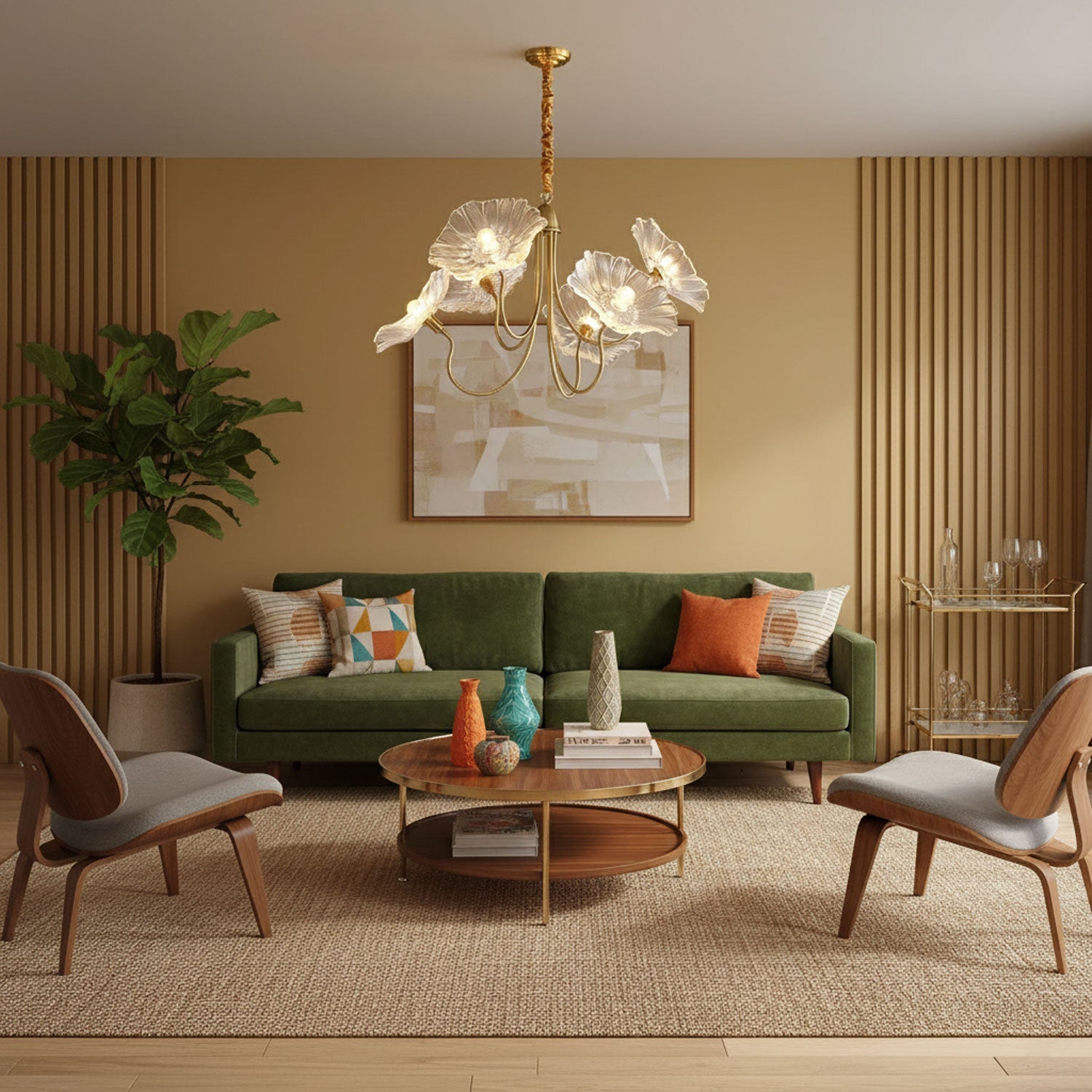Leaf-Shaped Frosted Glass Chandelier 35.4 in x 21.7 in Gold Indoor Ceiling Lighting Dining Room Living Room | Thomler