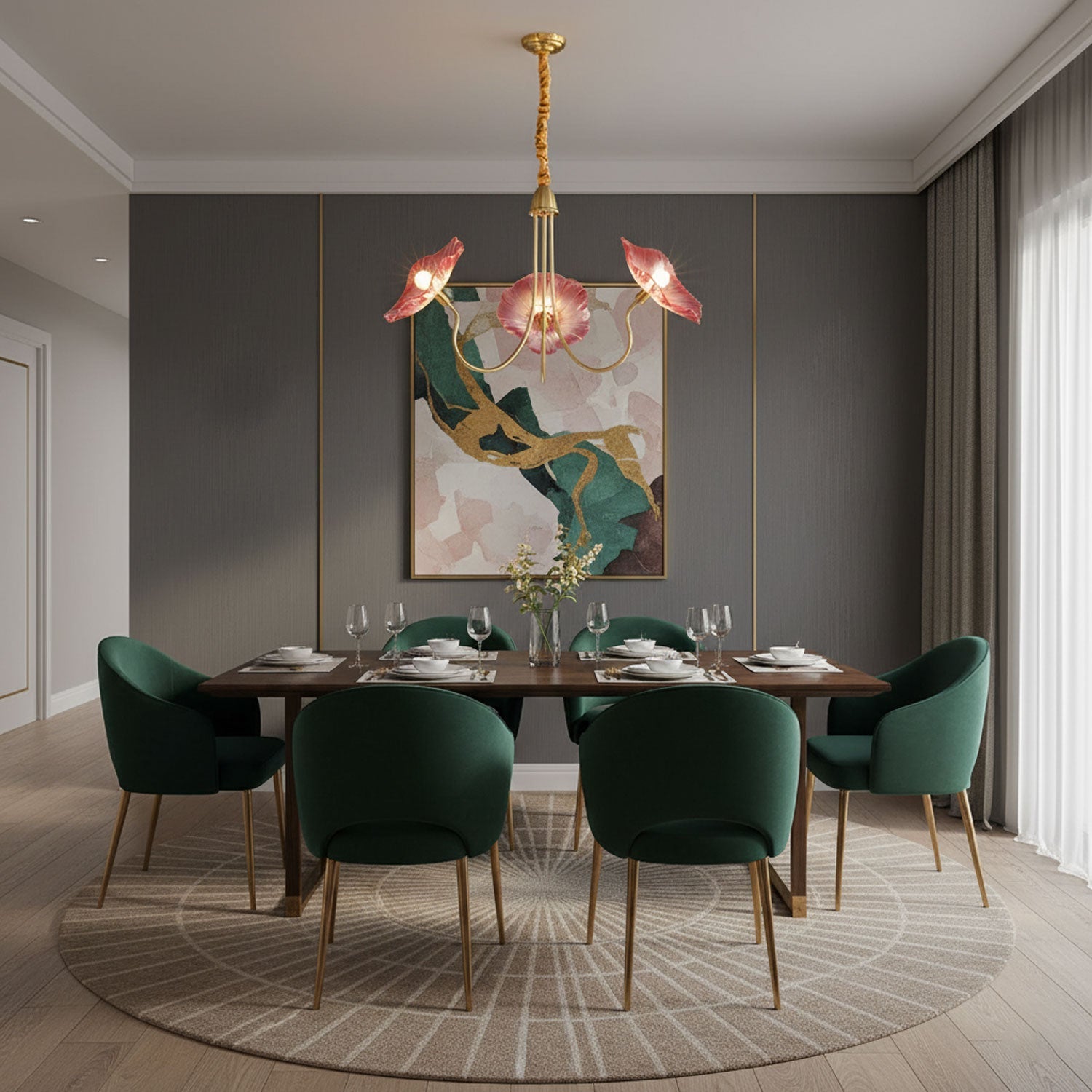 Leaf-Shaped Frosted Glass Chandelier 35.4 in x 21.7 in Gold Indoor Ceiling Lighting Dining Room Living Room | Thomler