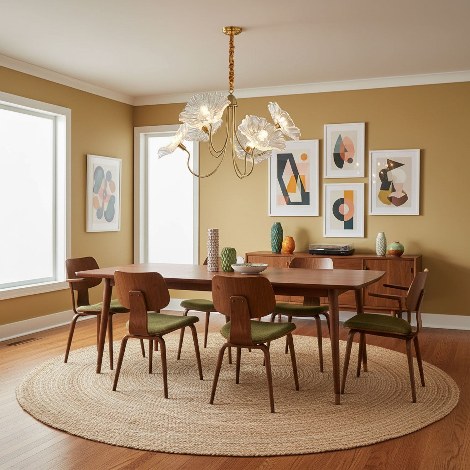 Leaf-Shaped Frosted Glass Chandelier 35.4 in x 21.7 in Gold Indoor Ceiling Lighting Dining Room Living Room | Thomler