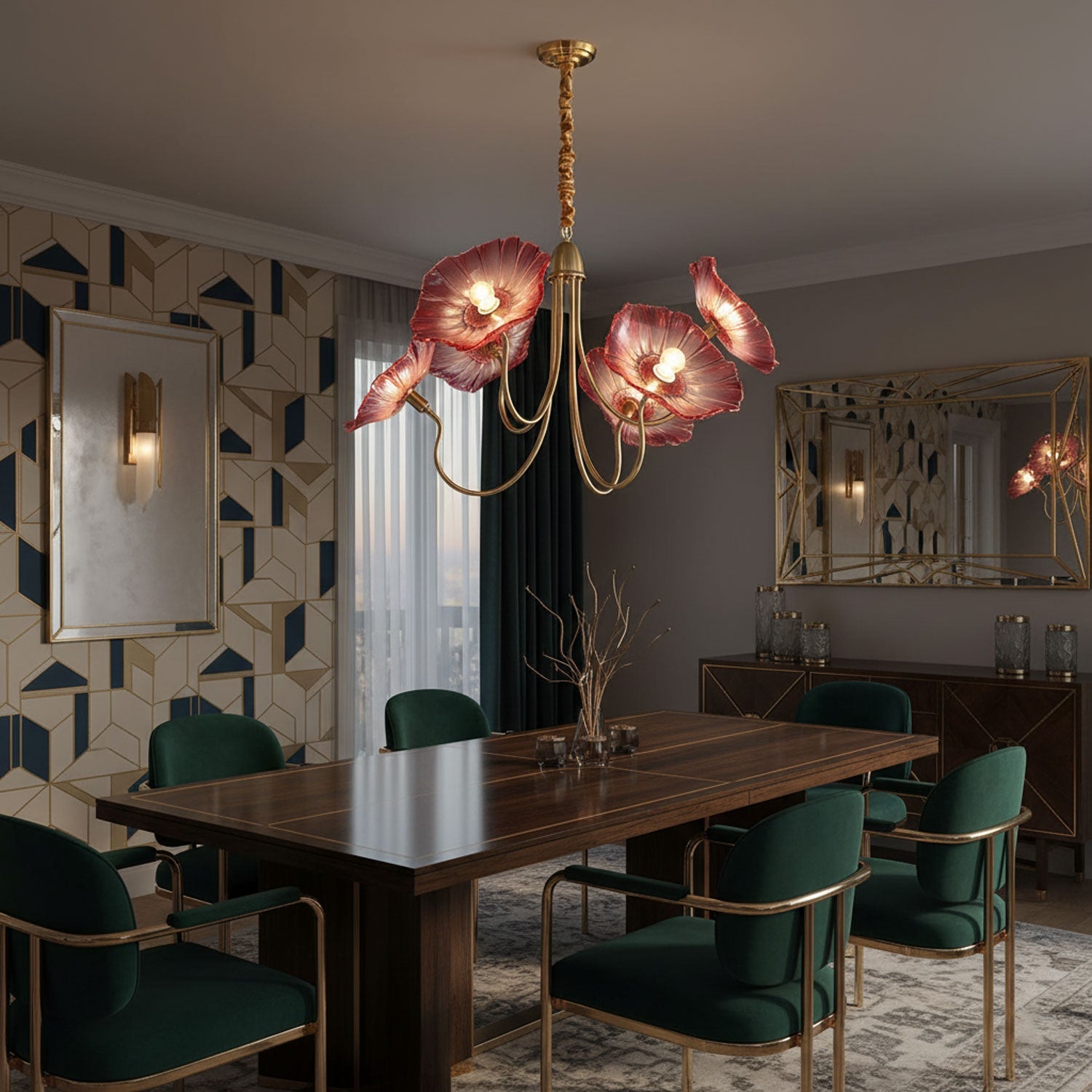 Leaf-Shaped Frosted Glass Chandelier 35.4 in x 21.7 in Gold Indoor Ceiling Lighting Dining Room Living Room | Thomler