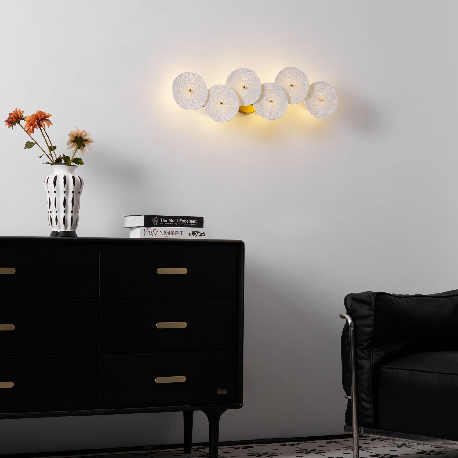 Ceramic Wall Lamp 19.7 in Vertical Lotus Cascade Gold Indoor LED Decorative Lighting | Thomler