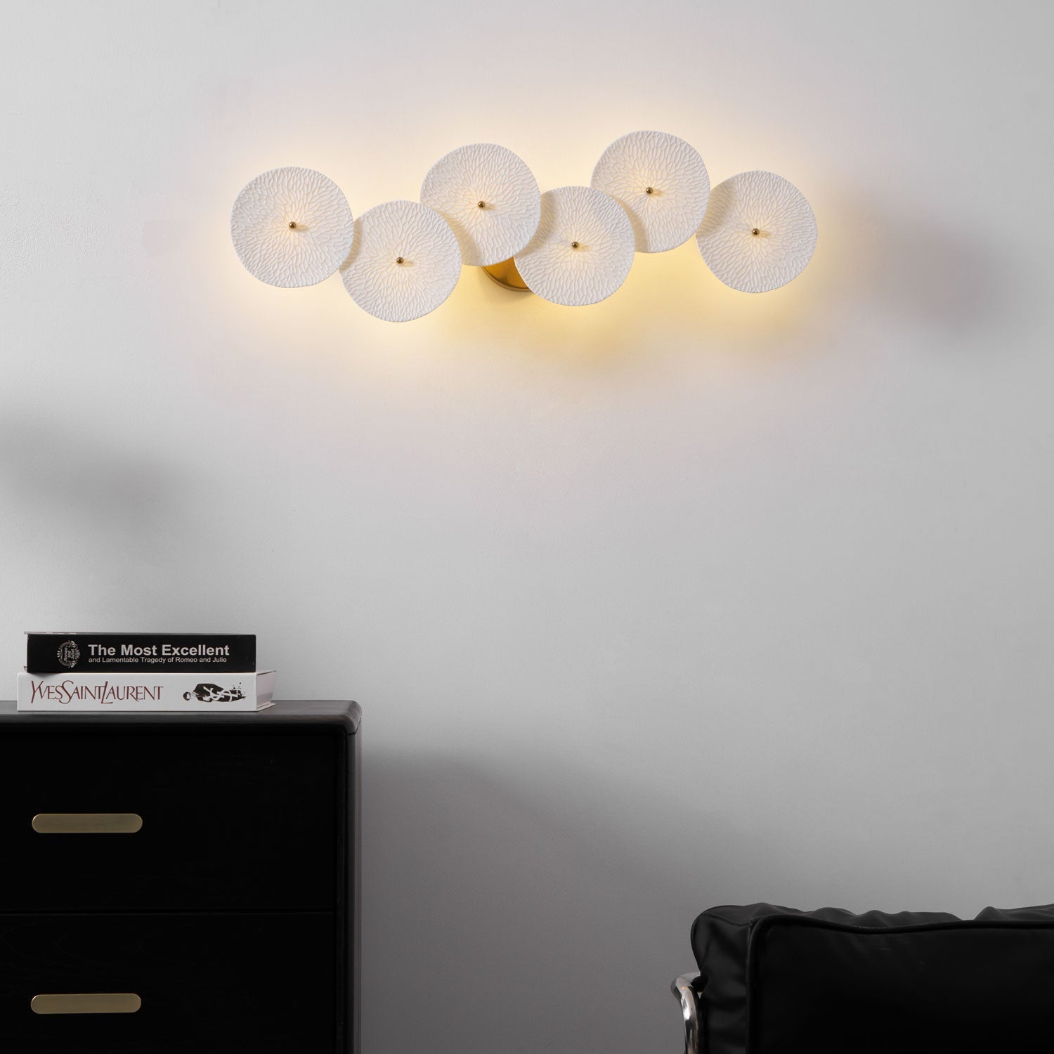 Ceramic Wall Lamp 19.7 in Vertical Lotus Cascade Gold Indoor LED Decorative Lighting | Thomler