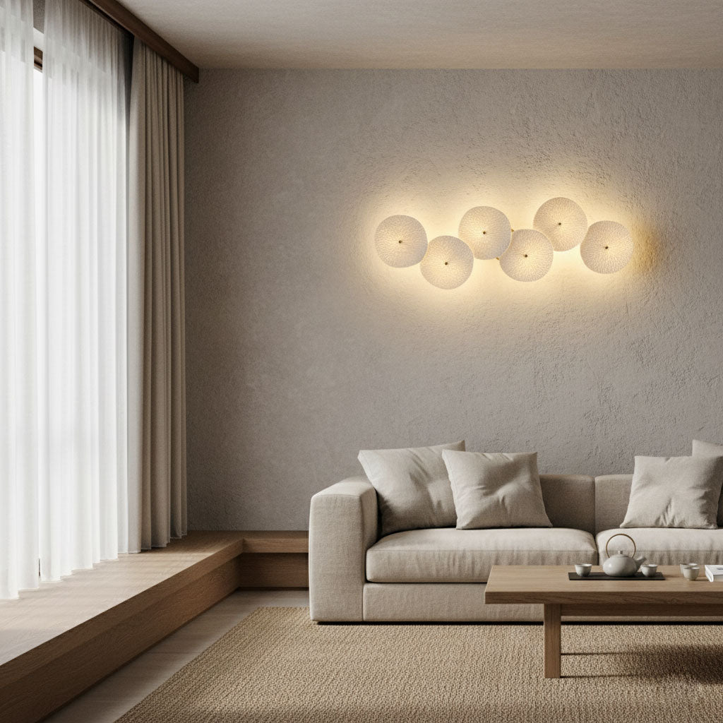 Ceramic Wall Lamp 19.7 in Vertical Lotus Cascade Gold Indoor LED Decorative Lighting | Thomler