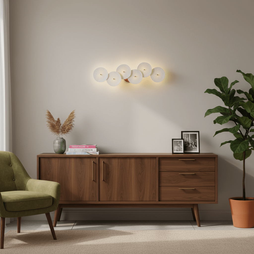 Ceramic Wall Lamp 19.7 in Vertical Lotus Cascade Gold Indoor LED Decorative Lighting | Thomler