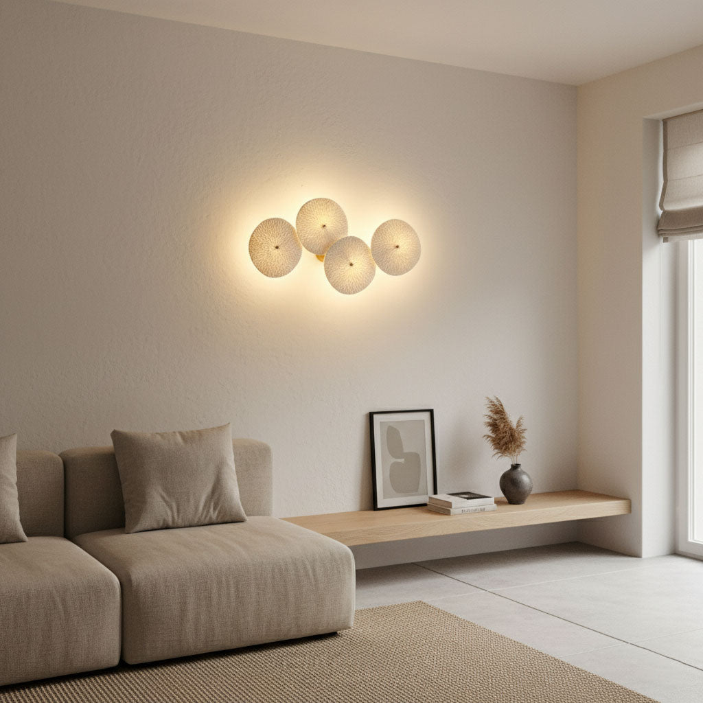 Ceramic Wall Lamp 19.7 in Vertical Lotus Cascade Gold Indoor LED Decorative Lighting | Thomler