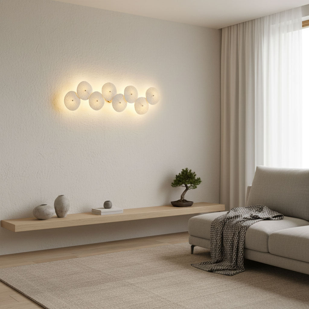 Ceramic Wall Lamp 19.7 in Vertical Lotus Cascade Gold Indoor LED Decorative Lighting | Thomler