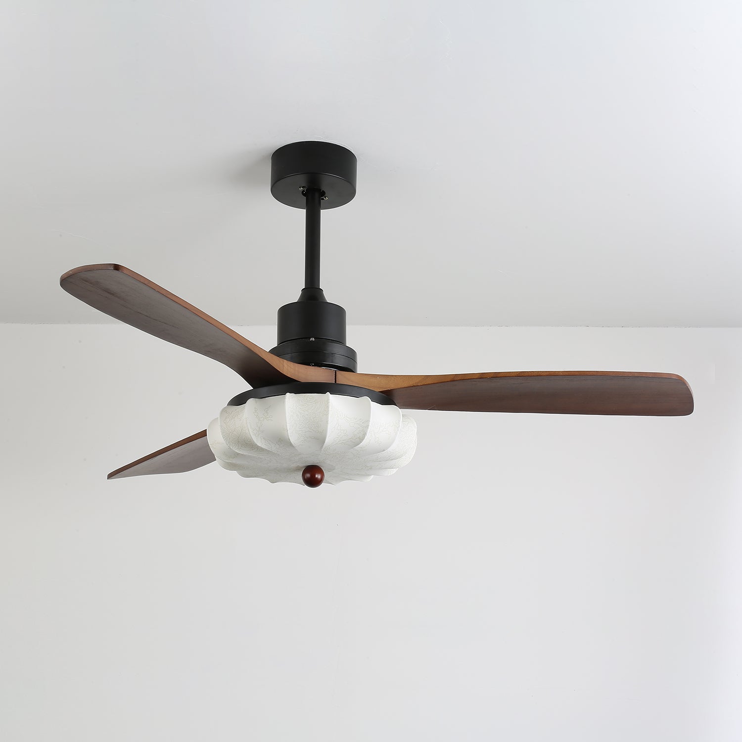 Fabric Ceiling Fan Light 36–52 in Adjustable Walnut Wood Blades Indoor Dining Living Room Bedroom Lighting | Thomler