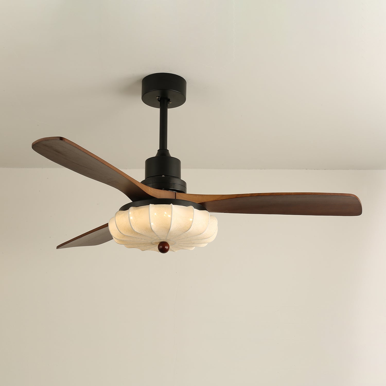 Fabric Ceiling Fan Light 36–52 in Adjustable Walnut Wood Blades Indoor Dining Living Room Bedroom Lighting | Thomler